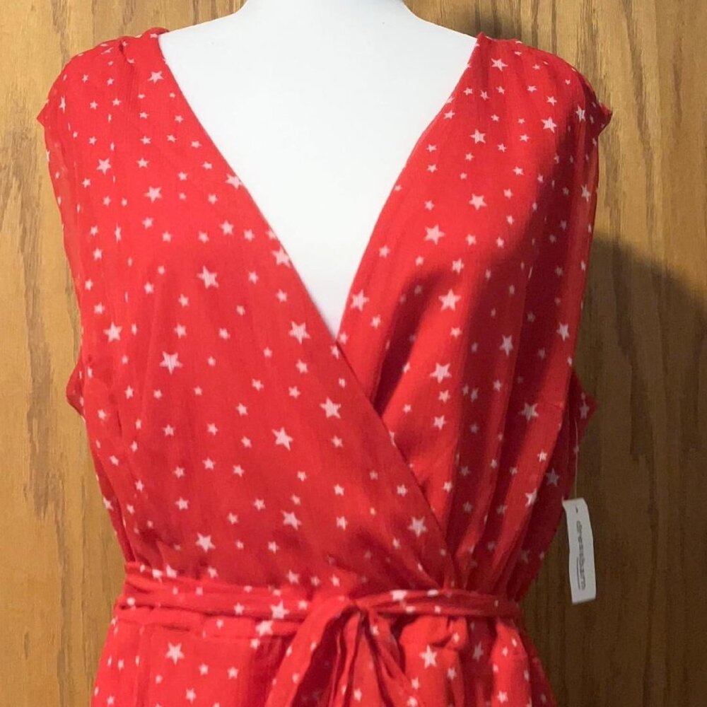 size 16 red with white stars faux wrap sleeveless dress NWT